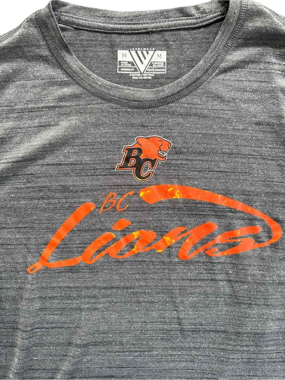 BC Lions Grey Performance Tee | Athletic Moisture-Wicking Shirt | Men’s Medium